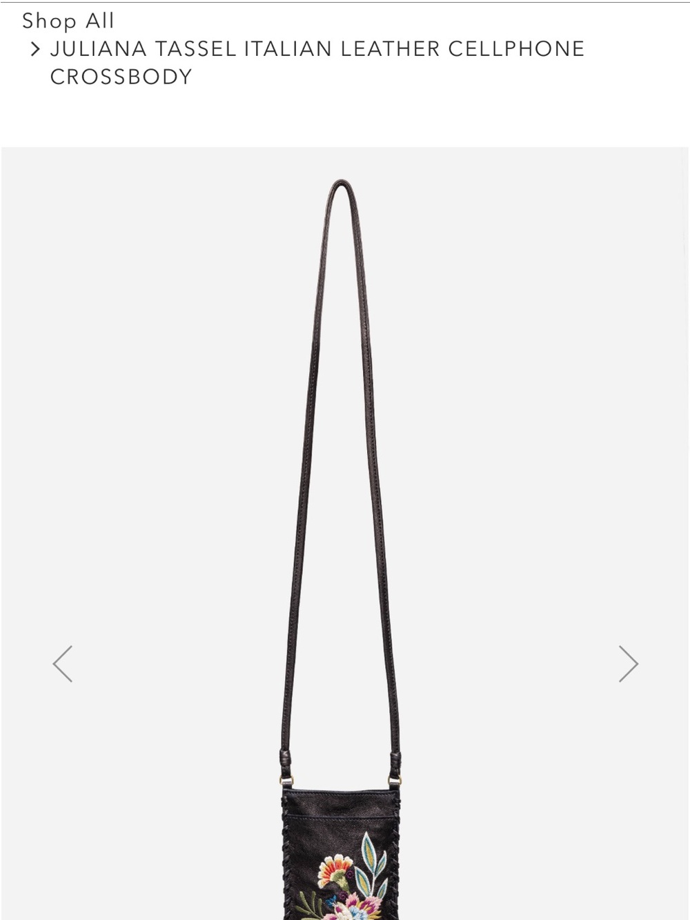 Johnny Was Juliana Tassel Italian Leather Black Embroidered Crossbody/Cellphone